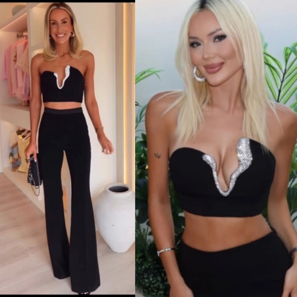 Zara JEWEL CROP TOP Black Size S